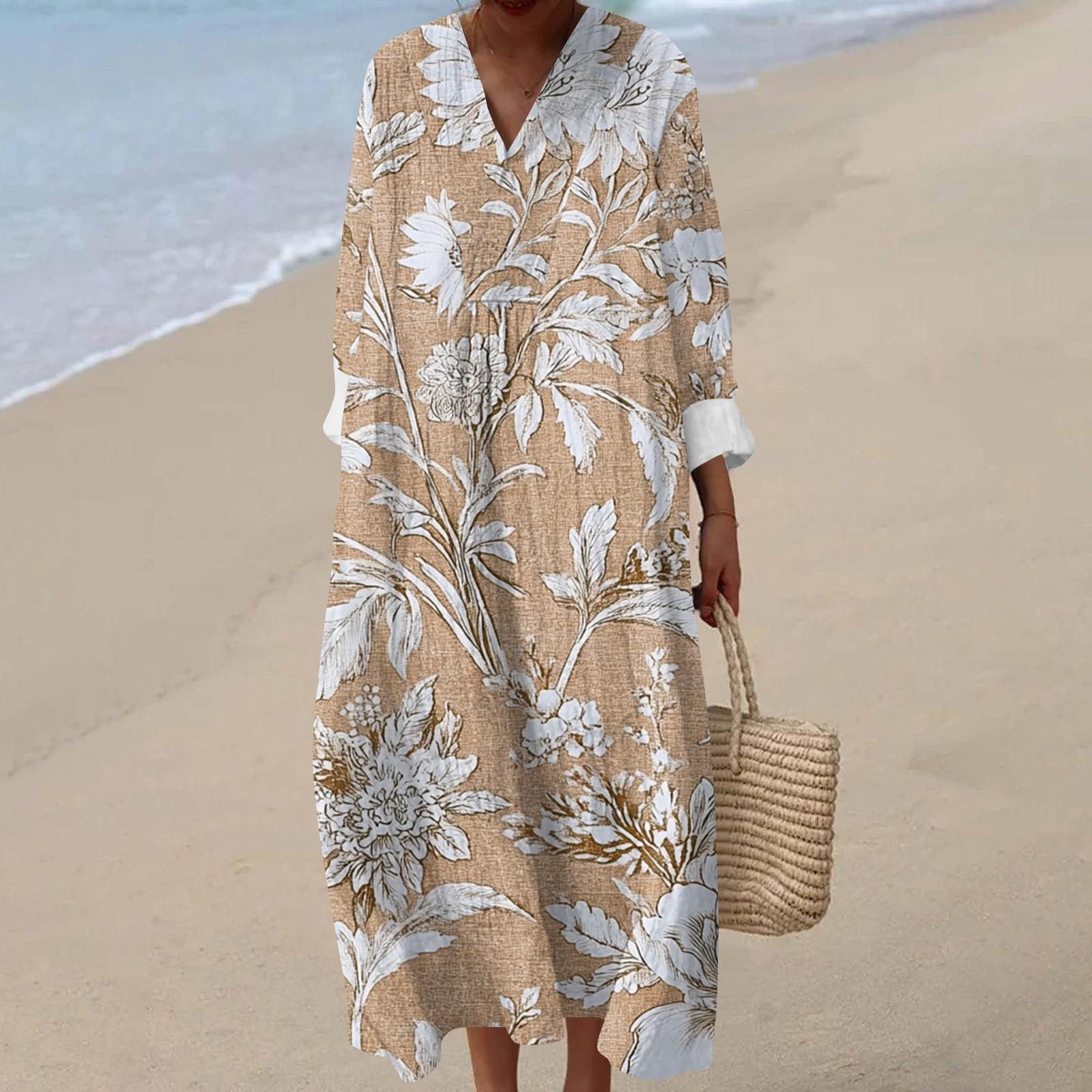 

Женское повседневное модное платье макси с V-образным вырезом и длинными рукавами с цветочным принтом XL шафрановый