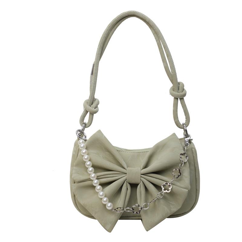 Bow bag women's fashion new pearl chain messenger bag fashionable simple sweet texture shoulder bag