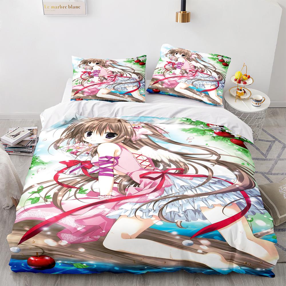 Kawaii Girl Bedding Set Single Twin Full Queen King Size Anime Girl Bed Set Aldult Kid Bedroom Duvetcover Sets 3D Pr Twin S