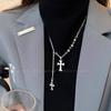 Double Cross Pendant Necklace Female Long Hip-hop Autumn and Winter Sweater Chain Fashionable and Simple Couple Sweater Chain with Accessories