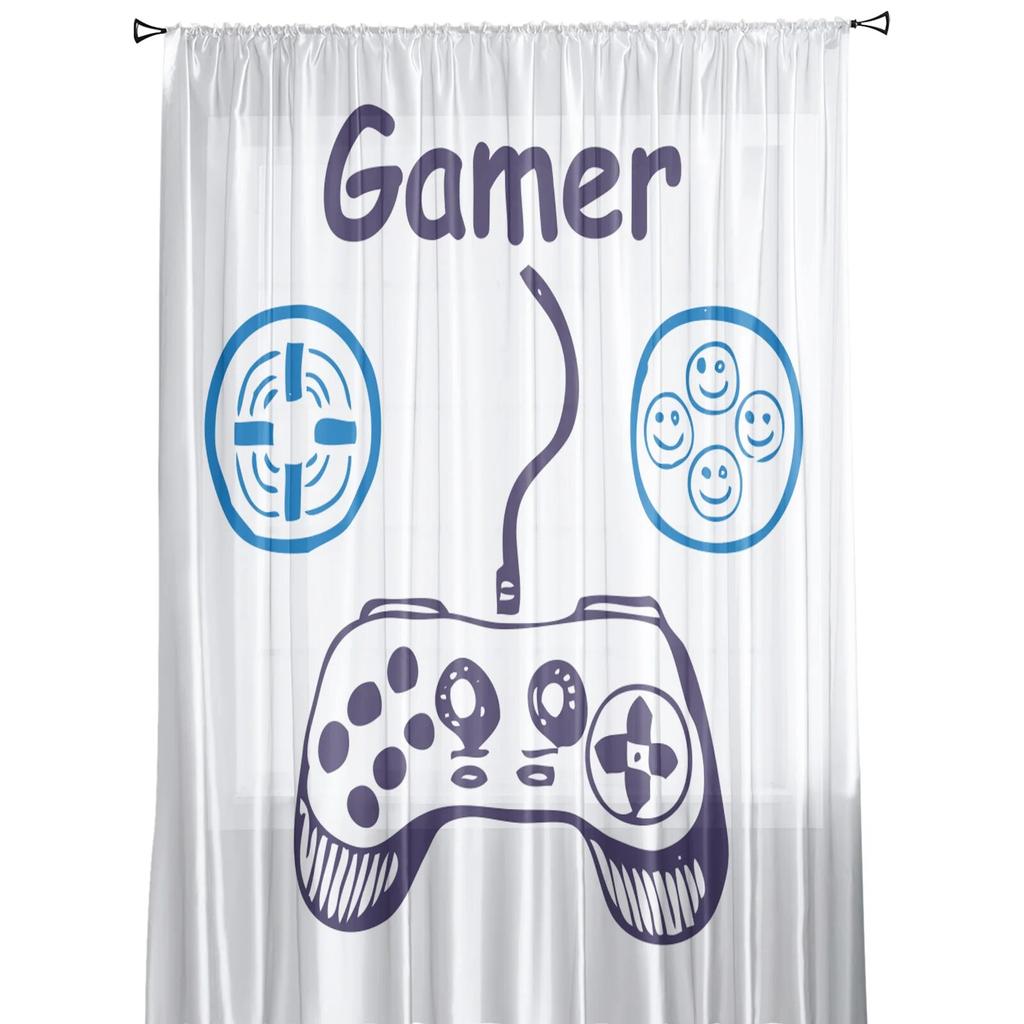 Cortinas transparentes con dibujos de teclado de juego para niña, dormitorio, cocina, ventana, decoración del hogar