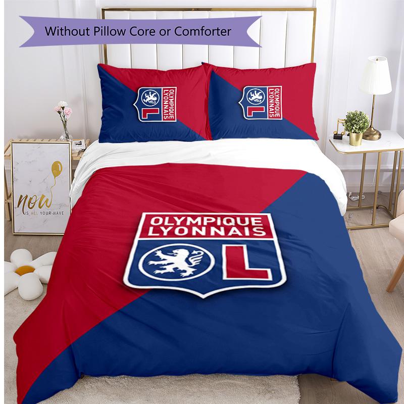 Lyon FC Printed 3PCS Bedding Set Breathable Duvet Cover with Pillowcases Decorative Bed Linen for Bedroom Home