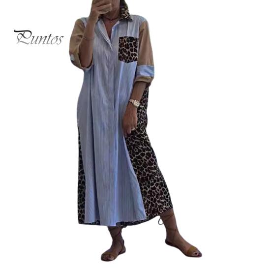 

Женское платье-рубашка с леопардовым принтом, отложным воротником, контрастным цветом, однобортное, свободного покроя, с нагрудными карманами, весенне-осеннее платье-миди XXL синий
