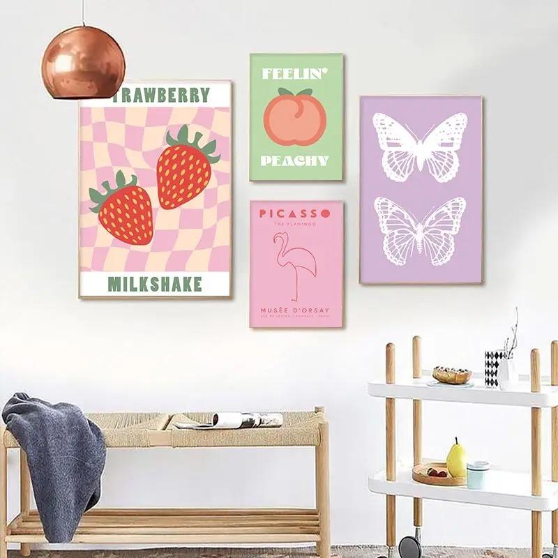 1Pcs Wall Art Canvas Painting Color Living Room Home Decor Strawberry Love Interior Paintings Butterfly Sunflower Girls’ Bedroom No Frame