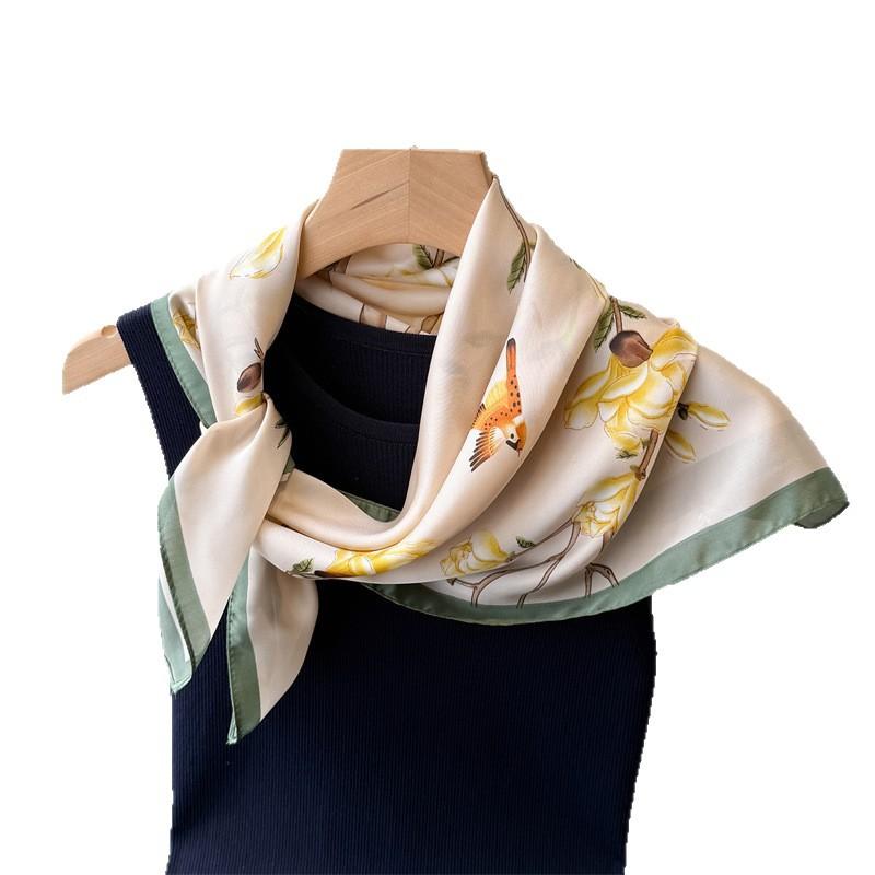 Printed Imitation Silk Ink Rhyme Landscape Silk Scarf Square Scarf High-End Shawl Versatile Neck Small Square Scarf Headscarf
