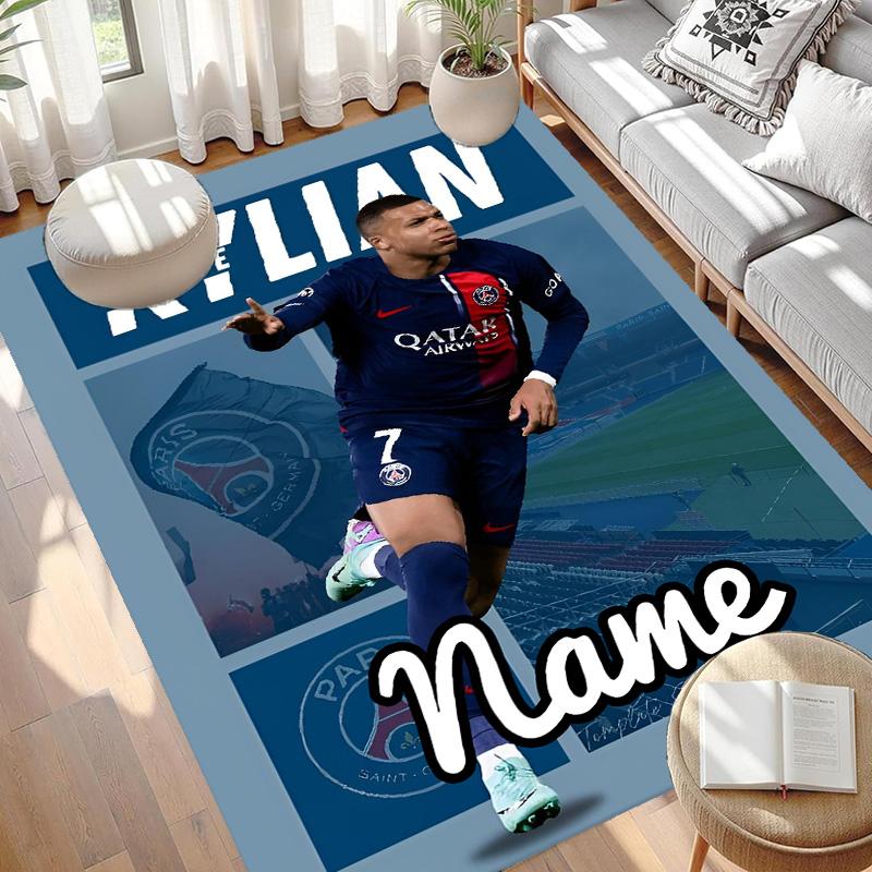 Custom Name Personalized Kylian Mbappe Print Carpet, Versatile Home Decor Rug, for Playroom, Apartment, Balcony, Entryway, Hallway Gift