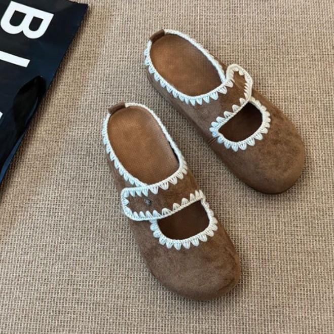 Vintage Mori fairy wind bag head half slippers female outer wear 2025 autumn with skirt Muller shoes Mary Jane sandals