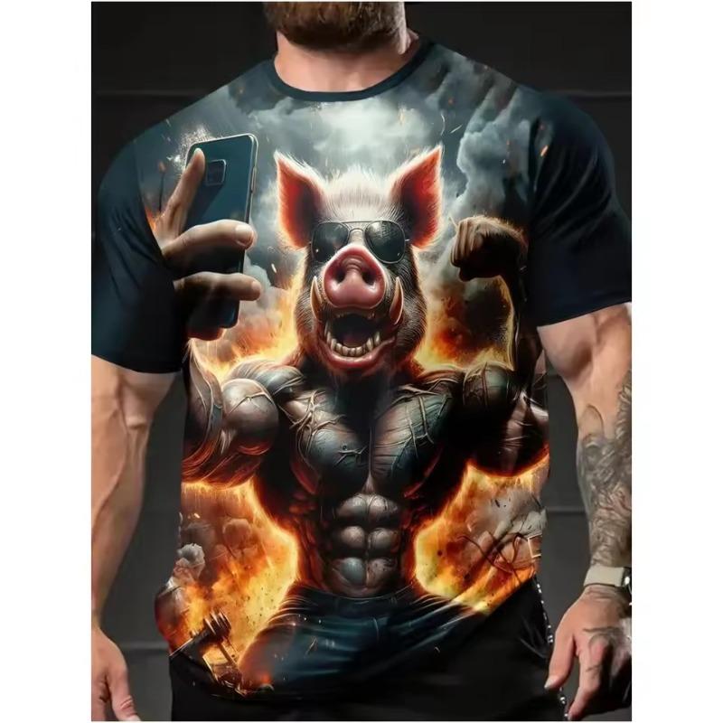 

Мужская летняя дышащая футболка большого размера 3D модная мультяшная с принтом свиньи - Мягкая ткань из полиэстера средней эластичности, летняя мужская одежда свободного кроя 2XL темно-синий