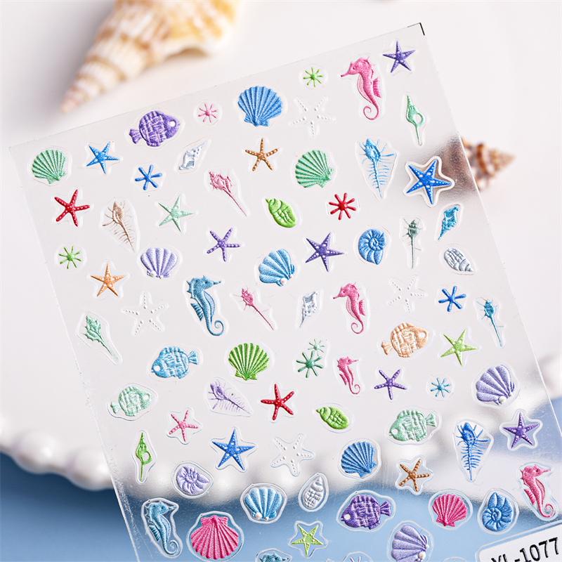 1 Foaie Autocolante Ocean pentru Artă pe Unghii Vară Stea de Mare Meduză Scoică Decal pentru Unghii Decorațiune În Relief Materiale Artă pe Unghii Manichiură Salon