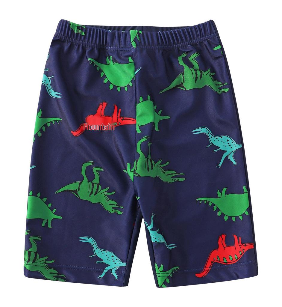 European & American Boys' Dinosaur Print Quick-Dry Sun Protection Swimsuit Set (Swim Shorts + Two Tops)