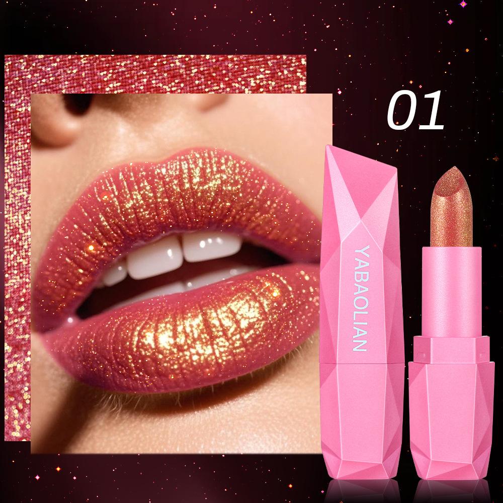 Lipstick Waterproof Long Lasting Moisturizing Golden Shining Non-stick Cup Pearlescent Diamond Lip Tint Red Sexy Lips Makeup