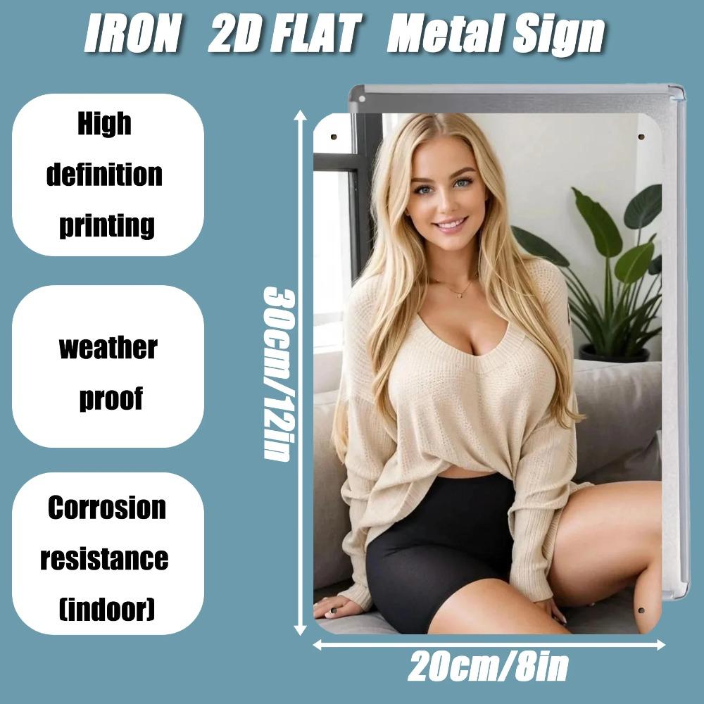 Vintage Metal Wall Art Sign Retro Girl Portrait Wall Decor for Bar Home Gift 8x12 In