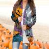 Women's Fashion Casual Halloween Printed Mid-Length Irregular Hem Cardigan Jacket