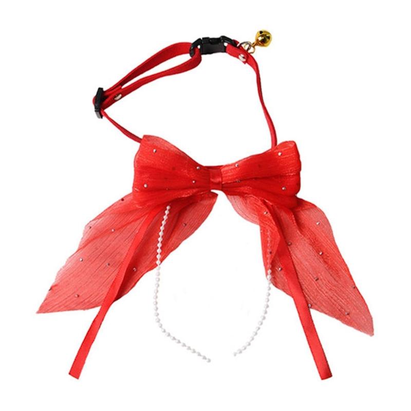 Stylish Fabric Puss Collar Necklace Adjustable Length And Decorative Bowknot Pet Neckband For Small Medium Pet