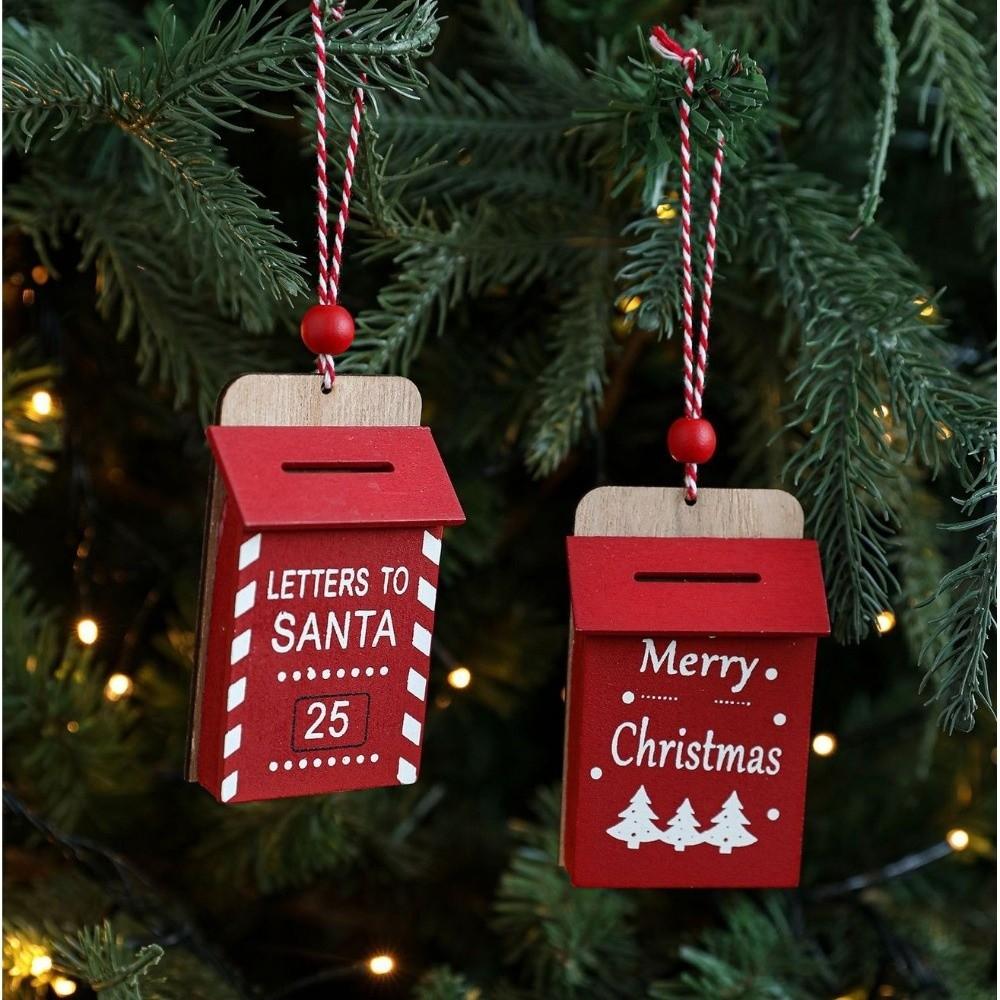 Red Christmas Wooden Plaque Ornaments Wooden DIY Christmas Tree Pendant Christmas Tree Hanging Ornaments