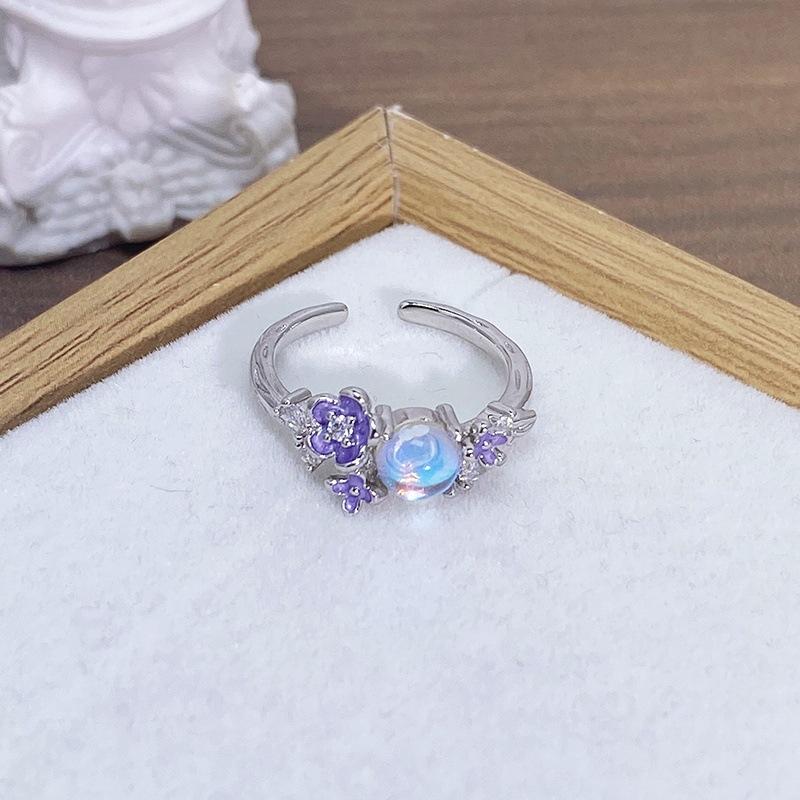 Enamel Oil Drop Flower Butterfly Opening Ring Niche Design Light Luxury High Sense Zircon Personality Ring Woman