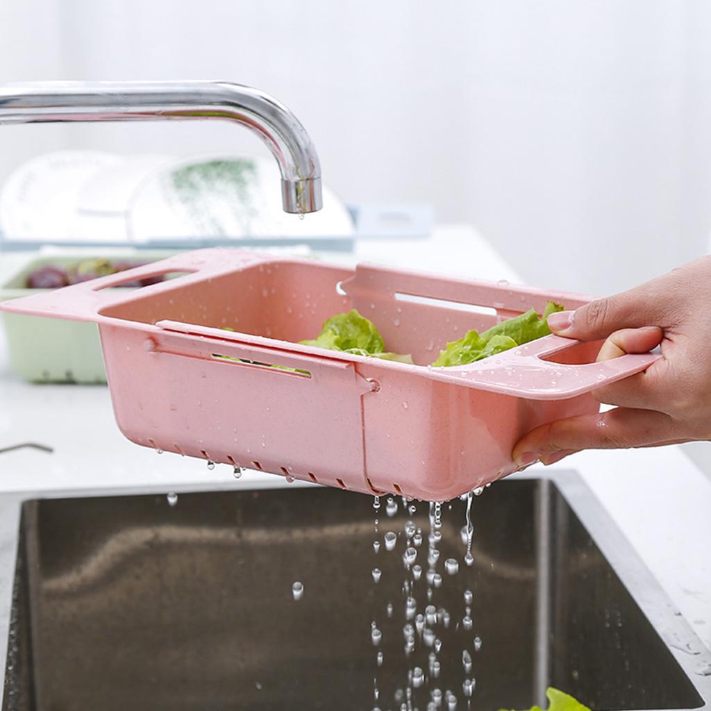 Sink Colander Strainer Basket Household Plastic Stretchable Bowl Drain Storage Rack for Kitchen Pink