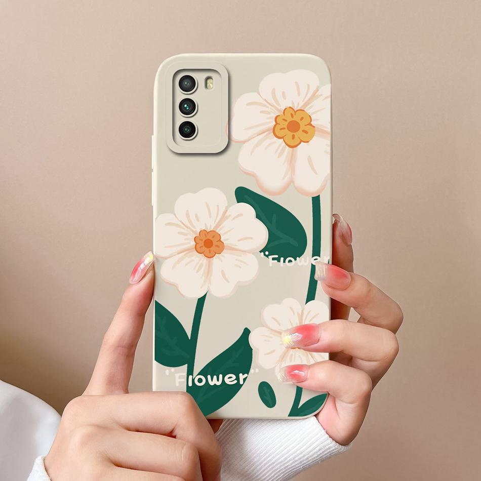 Case For Xiaomi Poco M3 Pro Floral Soft Liquid Silicone Camera Protection Anti Choc Back Cover For Poco M 3 Pro M3Pro Coque Capa