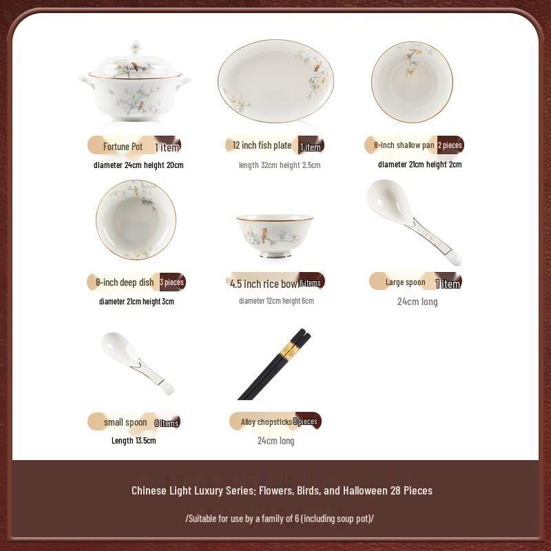 Mo De Lan Ka Chinese Ceramic Dinnerware Set (28-Piece for 6 People)