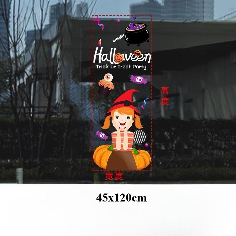 45x120cm Halloween Pumpkin Window Stickers Cartoon Candy Jack-o'-lantern Static Sticker Black Cat Ghost Festival Happy Halloween