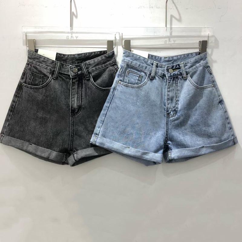 Summer 2021 Women's High Waist Denim Shorts - Loose Slimming A-line, Rolled Hem, Wide Leg, Korean Style Trend