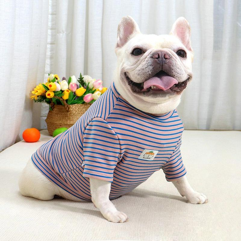 Dog Super Elastic Bottoming Shirt Color Strips Autumn and Winter Brushed Thick Fabric Stretch Stripes Fat Control Dog Clothes