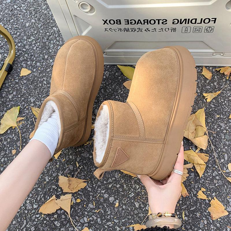 Storhuvud senior varma dam snökängor 2025 vinter nya sammet förtjockade små korta stövlar varma bomullsskor