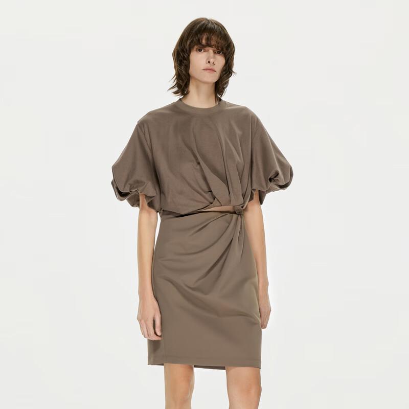 JNBY Women's Round Neck Cloud Puff Sleeve Midi Dress