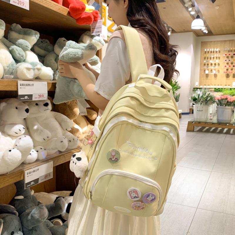 Color Block Backpack Female Junior High School Student Backpack Large Capacity Schoolbag Student Travel Bag