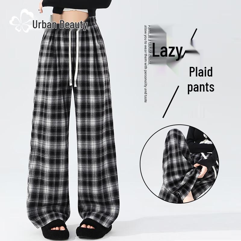 Women's American Style Plaid Wide-Leg Pants