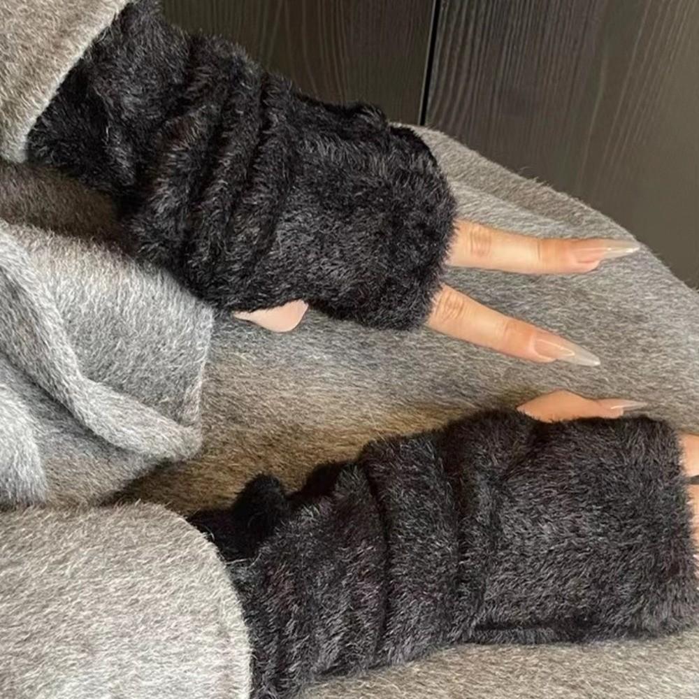 Loch Wollhandschuhe Einfarbig Lange Fingerlose Ärmel Langer Handgelenkschutz Gestrickte Warme Ärmel JK