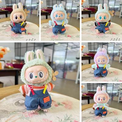 Für 17cm Labubu Puppenkleidung Modekleidung Denim Overalls Kleidung Farblich passende Hemden Puppenzubehör Niedliche Dekoration Kleine Kleider