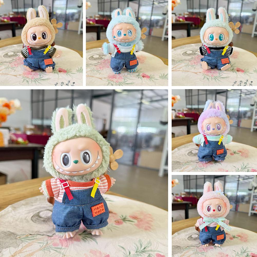 For 17cm Labubu Doll Clothes Fashion Clothes Denim Overalls Clothes Color Match Shirts Dolls Accessories Cute Decoration Little Cloths