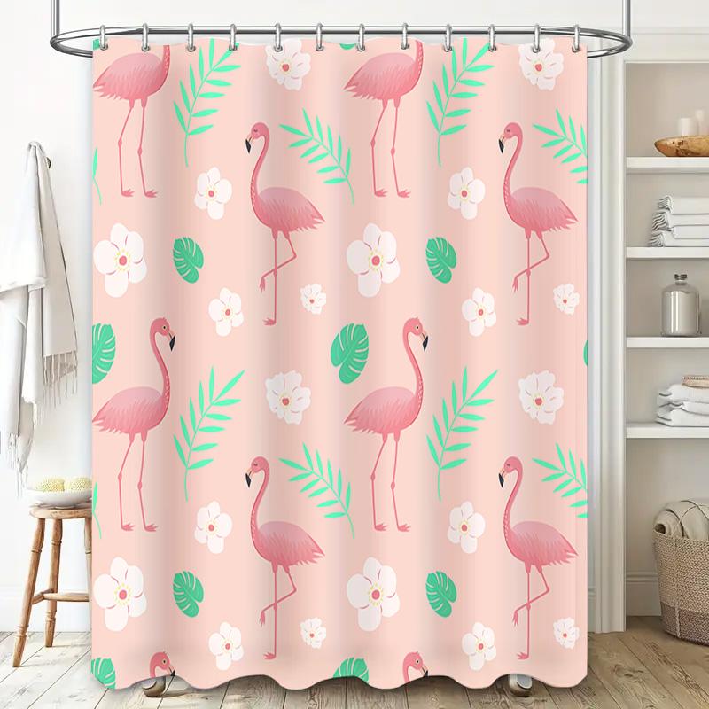 Pink Floral Shower Curtain with Birds Home Decor Bathroom Decorations Easy Installation Waterproof Fabric