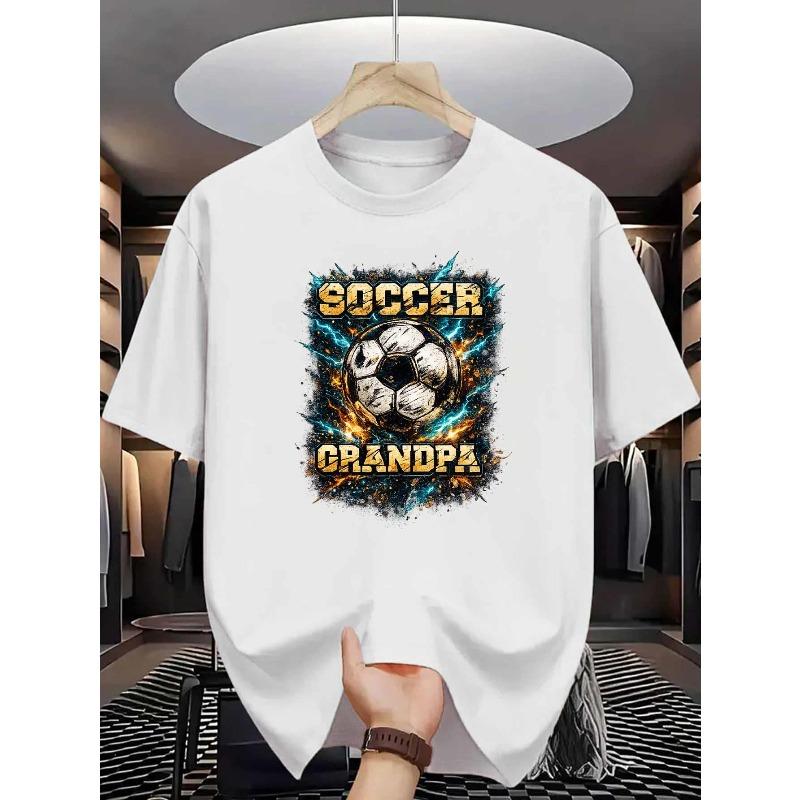 

European Size Soccer Grandpa Men S T-Shirt Vintage Soccer Ball Lightning Print Pattern Pure Premium Print Durable Casual Fashion S белый