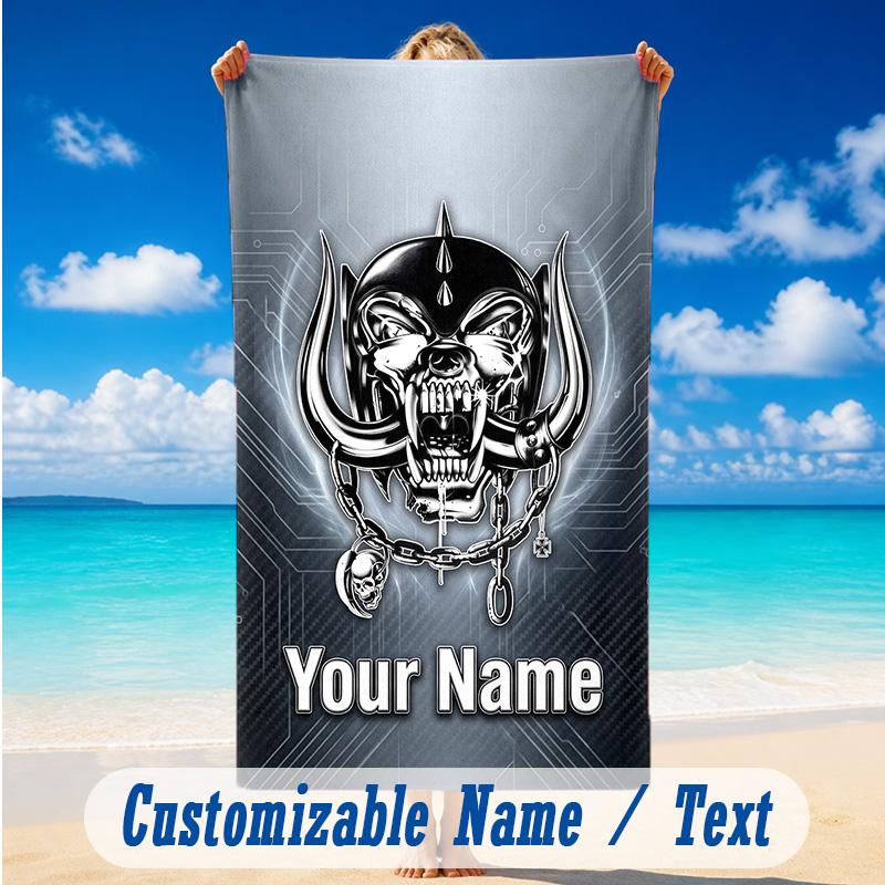 Beach Towel Custom Name Text, Quick Dry Large Towel For Beach HomeMotorhead