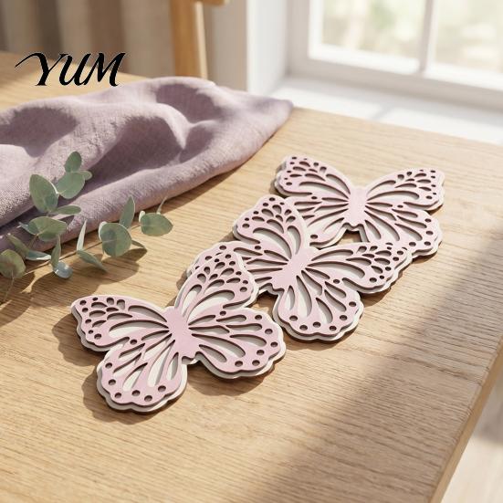 Butterfly And Turtle Shaped Coasters Turtle/Butterfly Wooden for Coffee Mugs Tea Cups, Heat Resistant Rustic Kitchen Table Decor Mats, Insulation Pad