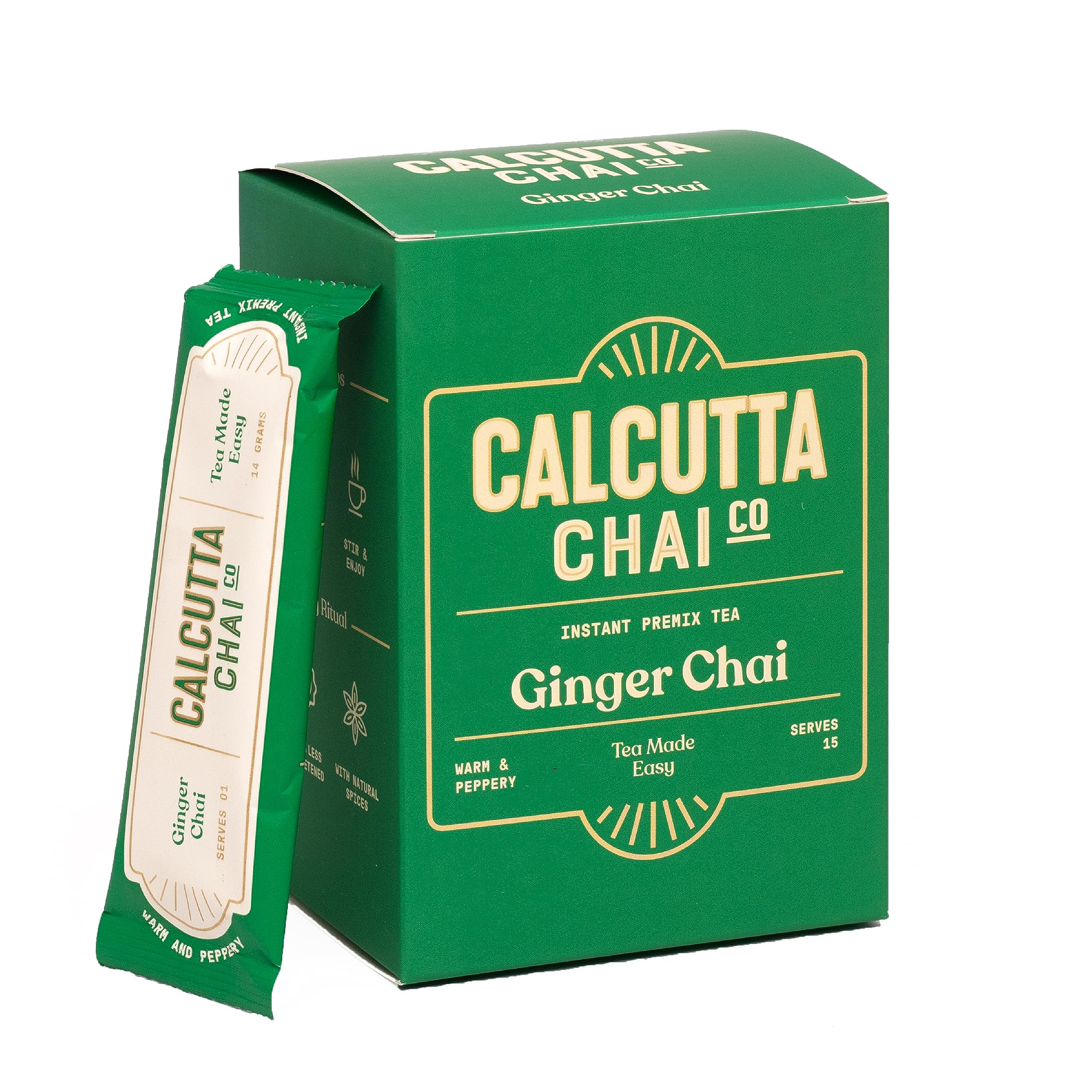 

Calcutta Chai Co - Ginger Chai | Instant Tea Premix | 15 Sachets | 210g | Made with Assam Tea | Added Natural Spices | Low Sugar