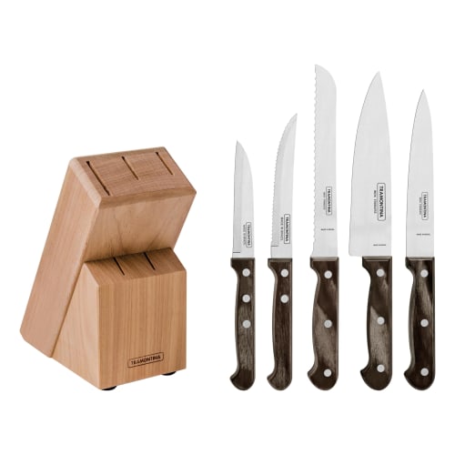 Tramontina Polywood 5-Piece Wooden Handle Cutlery Set, Dark Brown, with Wooden Case, Dishwasher Safe, Durable, Natural Wood, Perfect Gift for Respect