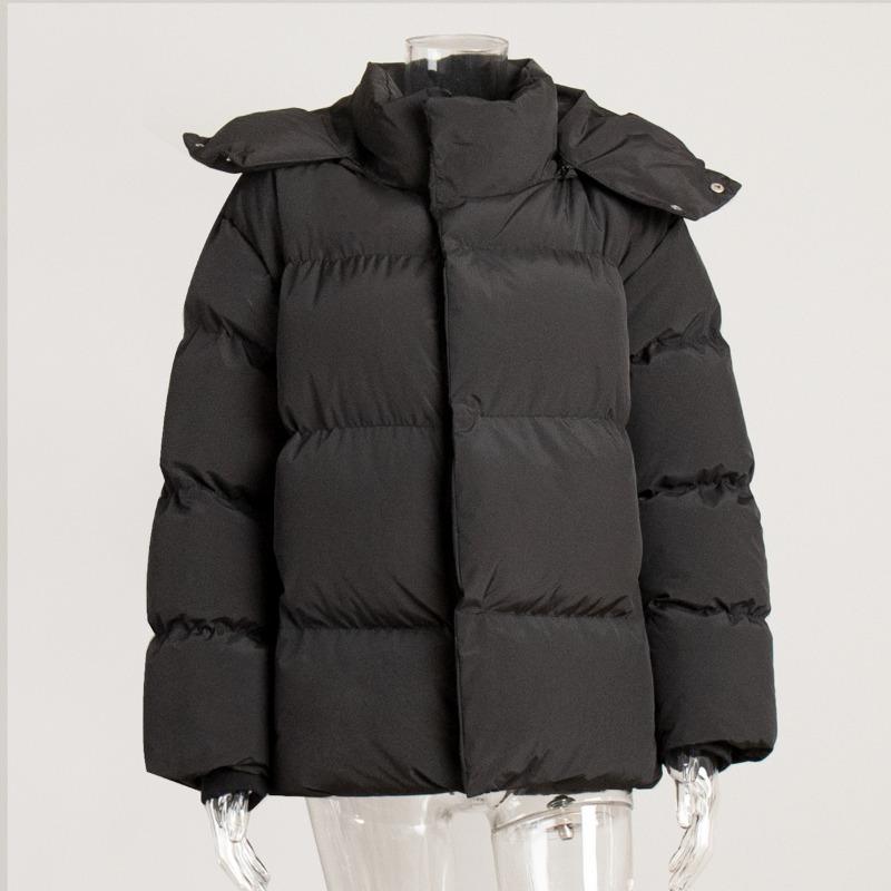 Womens Loose Solid Hooded Thick Padded Warm Winter Jacket