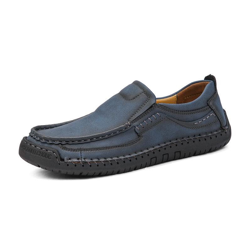 Men's Hand-stitched Slip-on Leather Loafers - Outdoor Casual Flat Driving Shoes, Plus Size Available.