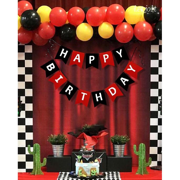 Happy Birthday Banner Birthday Signs Decoration Black Red Racing Theme Party Supplies Garland Decorations Nursery Hanging Decor 13pcs