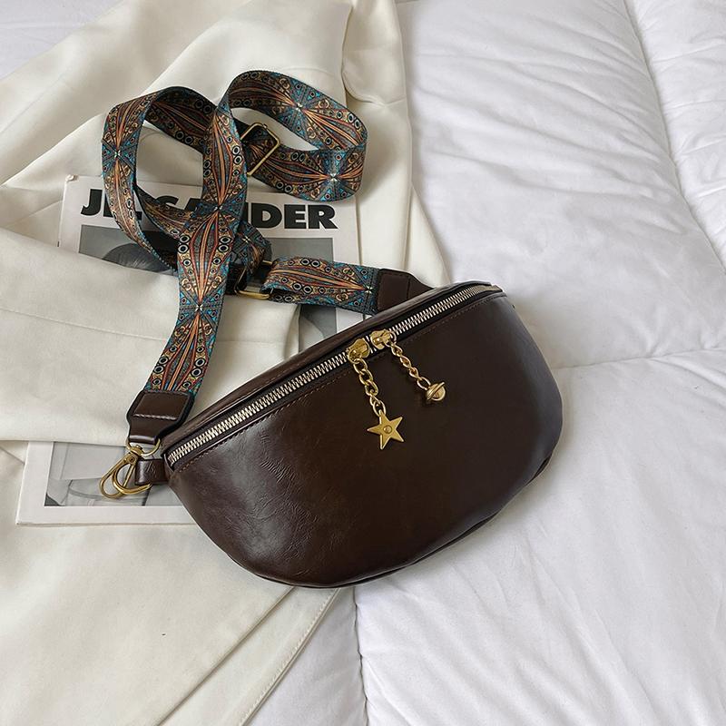 

Ретро сумка через плечо из вощеной искусственной кожи, сумка на грудь и плечо, однотонная забавная сумка на талию и бедра 25x15x8cm кофейный