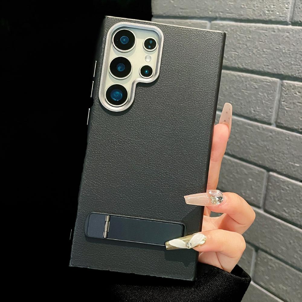 Luxury Matte Leather Fold Stand Holder Phone Case For Samsung Galaxy S24 Ultra S23 S22 Shockproof Bumper Protection Hard Cover