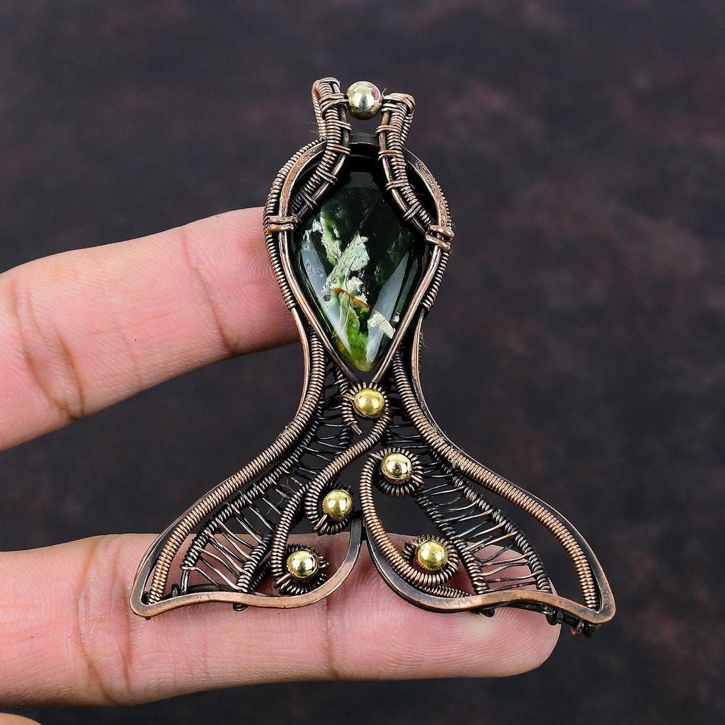 Australian Chrome Chalcedony Pendant Copper Wire Wrapped Pendant Handmade Fish Pendant Copper Wire Jewelry Gemstone Pendant Anniversary Gift