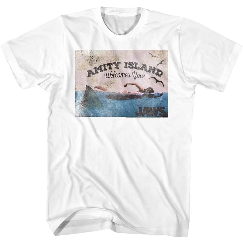 The 2025 Summer and Autumn New Great White Shark Retro Printed T-shirt Is a Loose and Trendy Short-sleeved Cotton Couple's Top