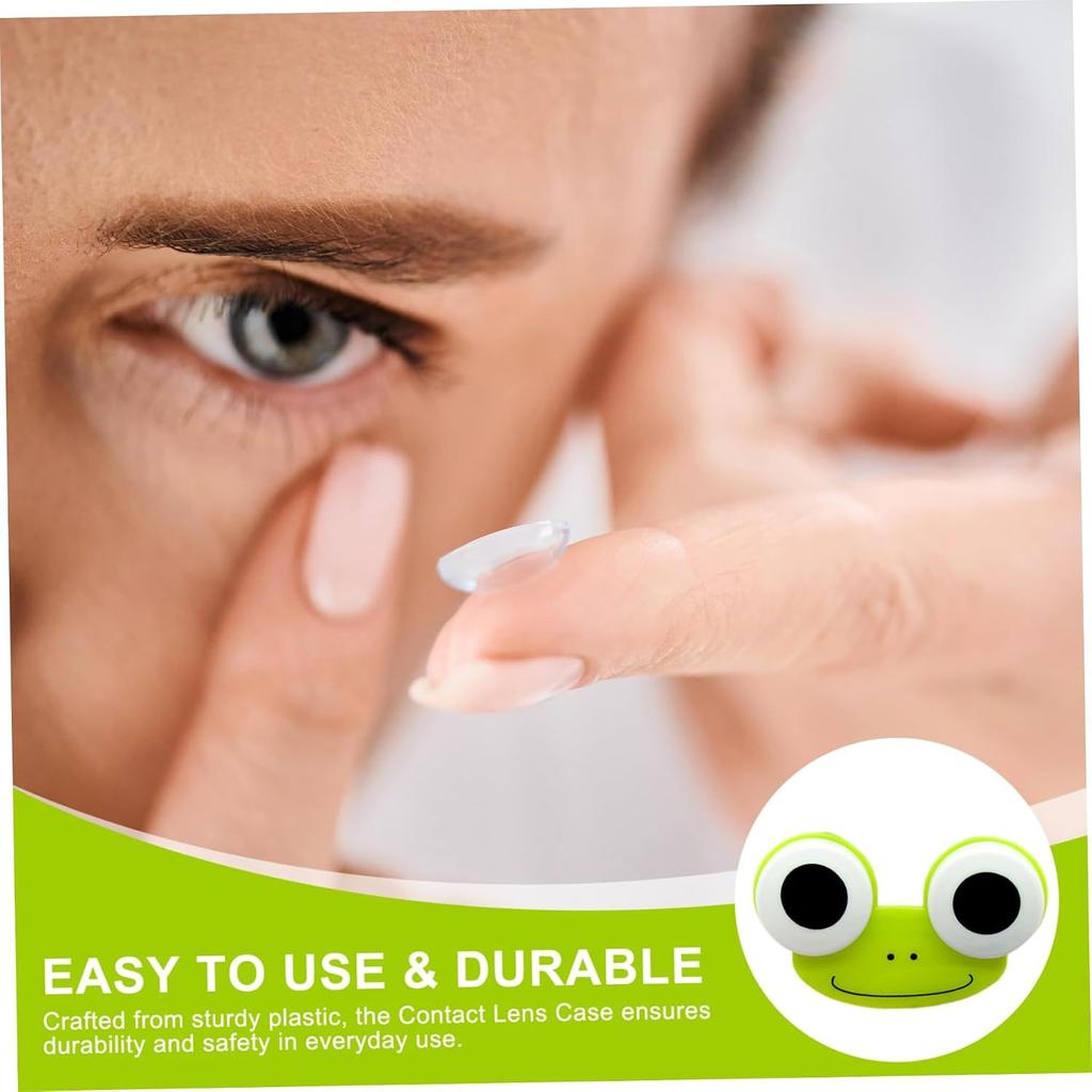 Cute Contact Lens Case 2Pcs Contact Lens Case 3x2x1 Cartoon Frog Shape Travel with Adorable Big Eyes, Practical Cute