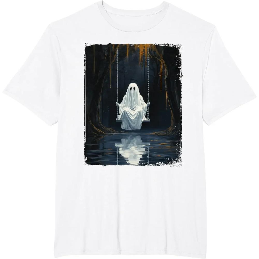 Vintage Floral Ghost Cute Halloween Funny Graphic Sarcastic T-Shirt Funny Tops for Male Husband Dad Clothes Humor Tshirt