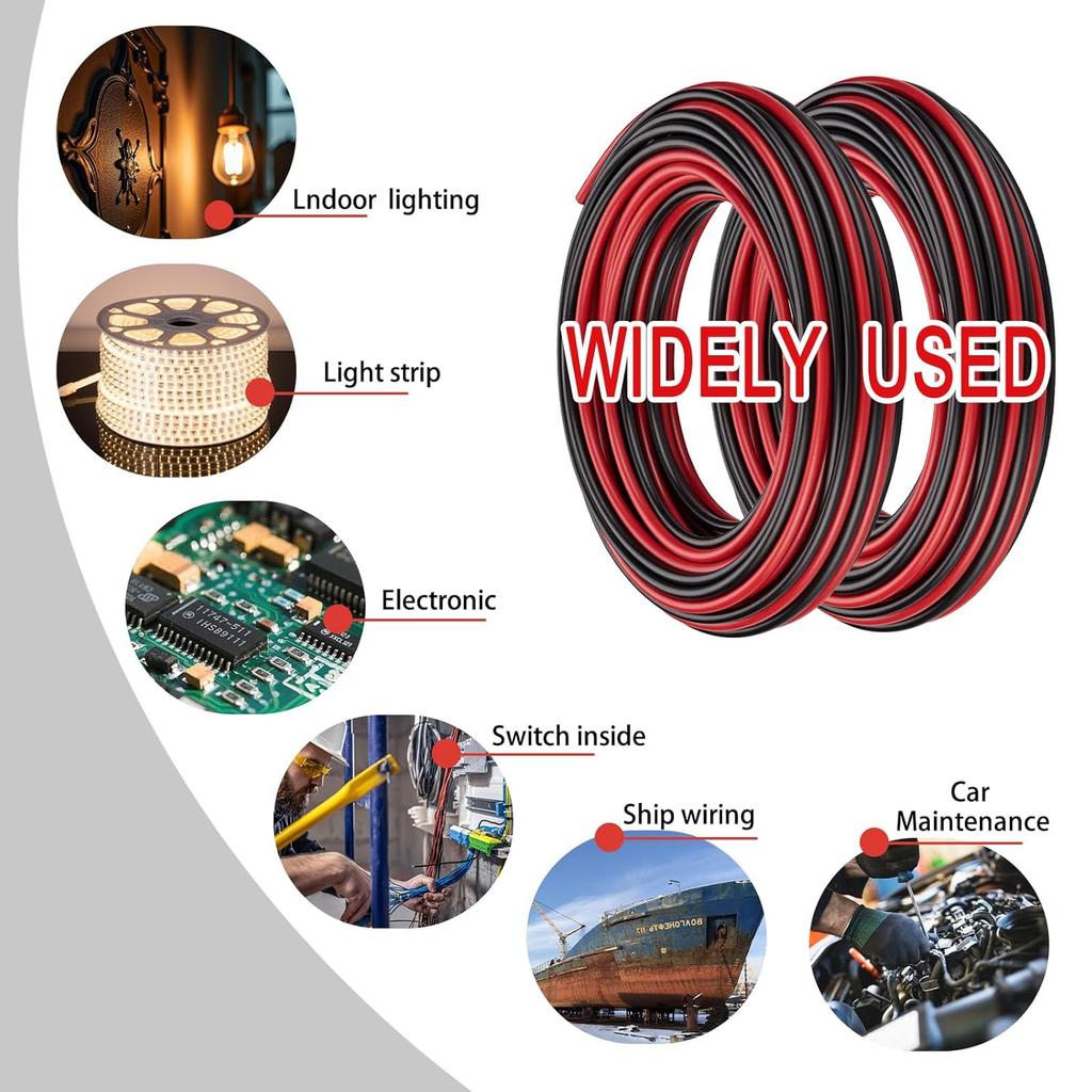 16 Gauge 10FT 2 Conductor Silicone Electrical Wire, 16 AWG Red Black 1.3mm Wire Cord,12V/24V DC Low Voltage/Tinned Copper Wire/2 Wires for Automotive