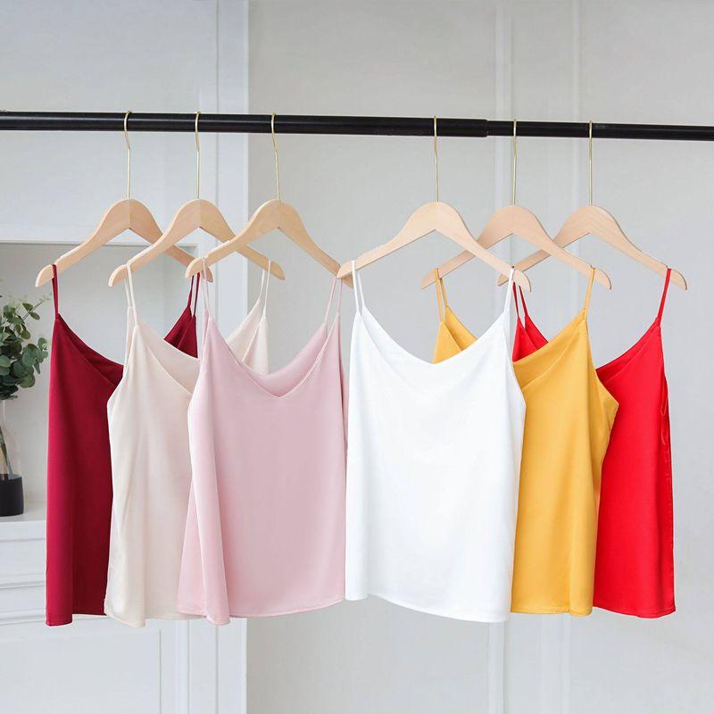 Silk Camisole for Women, V-Neck Spring/Summer Top, Trendy Base Layer, Stylish Acetate Outerwear Tank Top